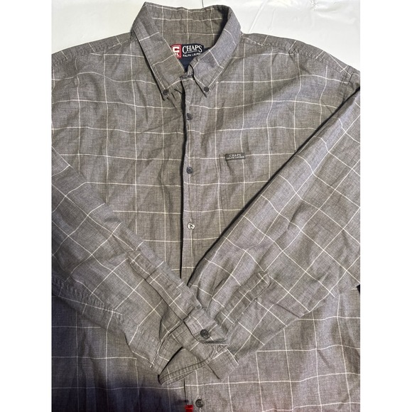 Chaps Ralph Lauren Mens Gray Plaid Button Down Long Sleeve Dress Shirt XL - Picture 1 of 4